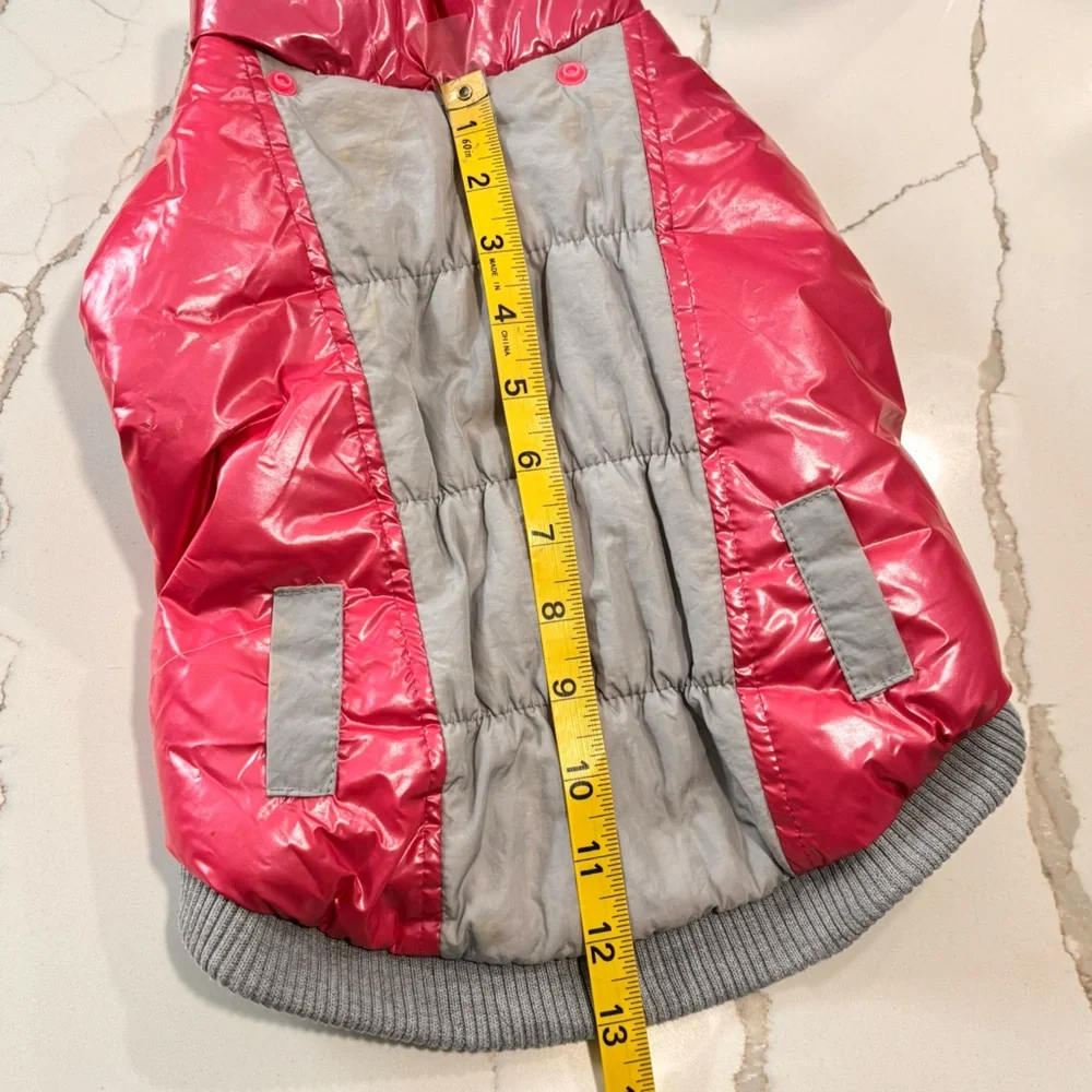 Pet Life Small Dog Puffer Jacket Pink Grey Gray Fleece Lined Snaps Hooded Small